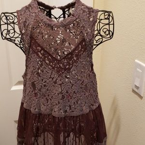 Free People two tone Mocha Lace Top Sz Med